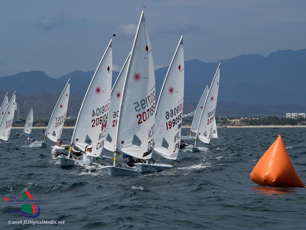 Rounding the top mark  - Day 3, 2016 Laser Radial World Championships, Mexico © JLDigitalMedia http://jldigitalmedia.zenfolio.com/
